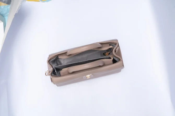 Set of Small Classic Leather Handbag with Wallet - Beige